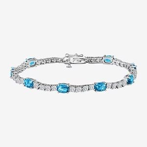 Blue Topaz: Gemstone Pure Silver Over Brass Tennis Bracelet✨💎